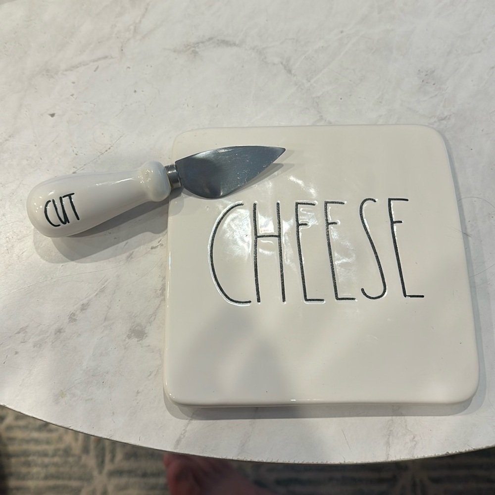 Rae Dunn Cheese plate and knife “cheese” and “cut”